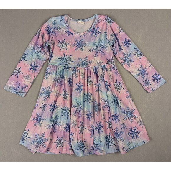 Girls Long Sleeve Pastel Snowflake Butter Soft Twirl Dress Size 6-7 - Picture 1 of 5